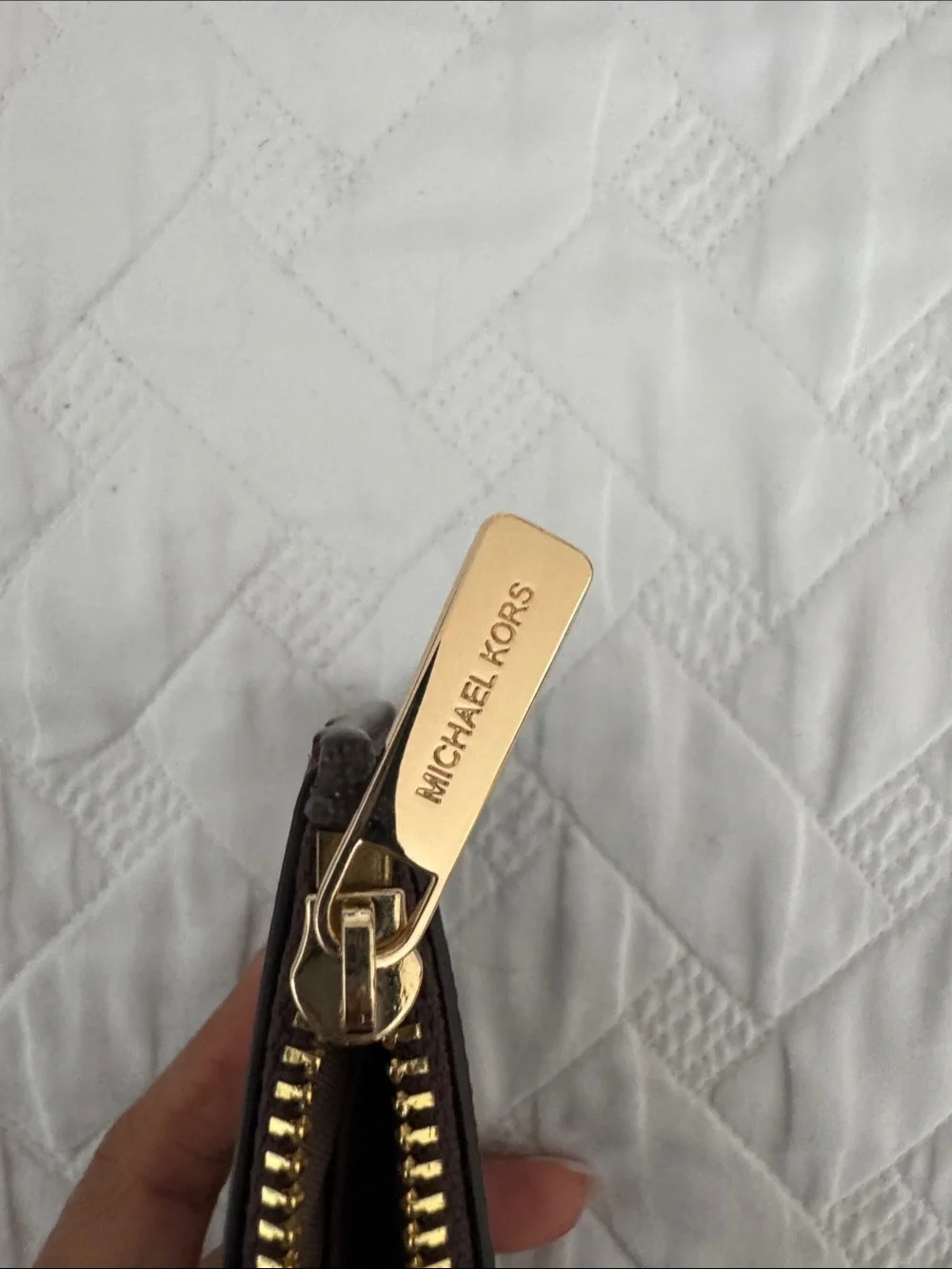 Michael Kors Brown Logo Zip Card Pouch with Gold Hardware